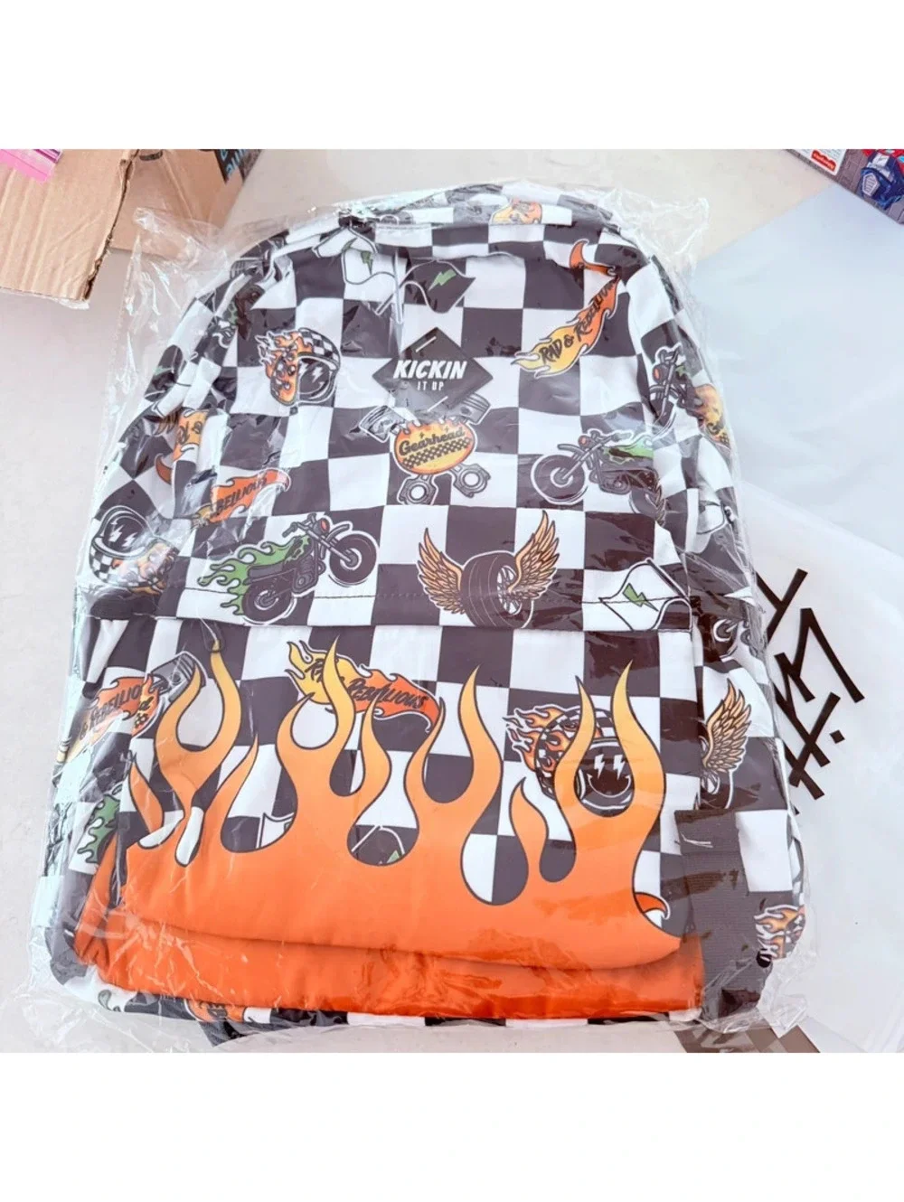 KIU black checkered rad flame backpack